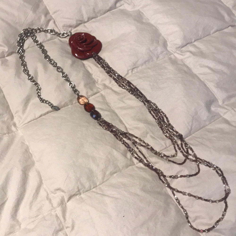 Women’s Necklace Silver-toned with Ceramic Rose